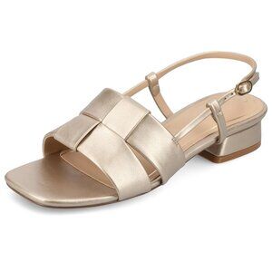 NiB Journee Women Tabatha Woven Slingback Square Toe Gold Size 8 M $80 RY1295